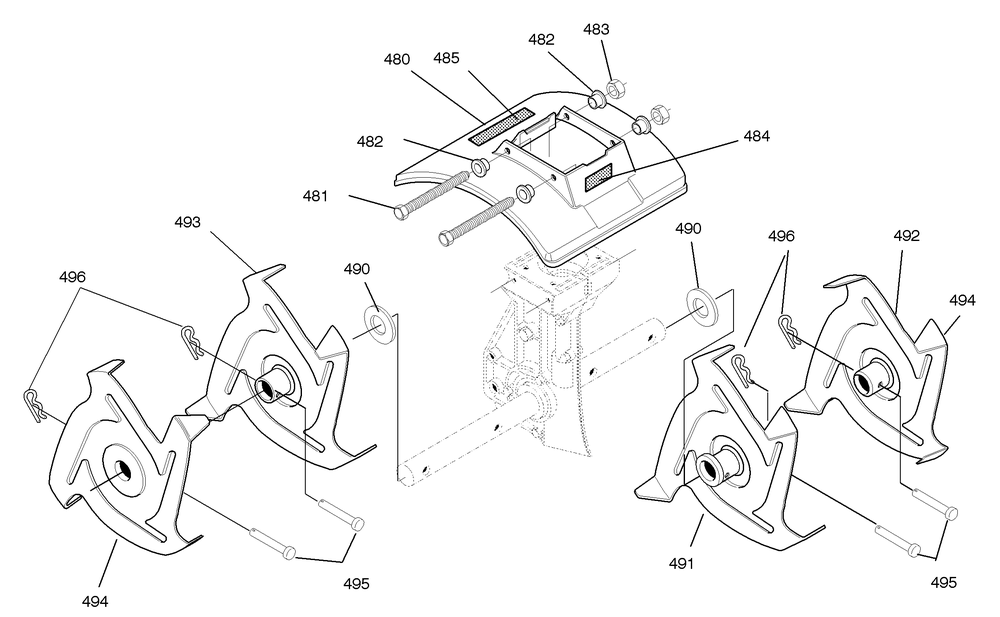 Tines And Shield Assembly Diagram and Parts List for 11052X4NB 2004 Briggs and Stratton Cultivator